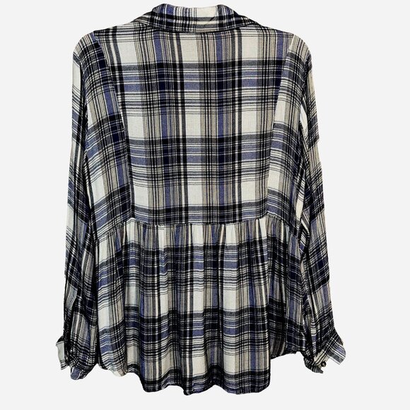 Boho Plaid Embroidered Top S En Crème Anthropologie Cottagecore Lagenlook - Picture 2 of 7